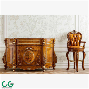 European style end view cabinet bar chair combination 3D model